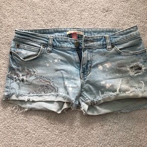 Fun distressed jean shorts